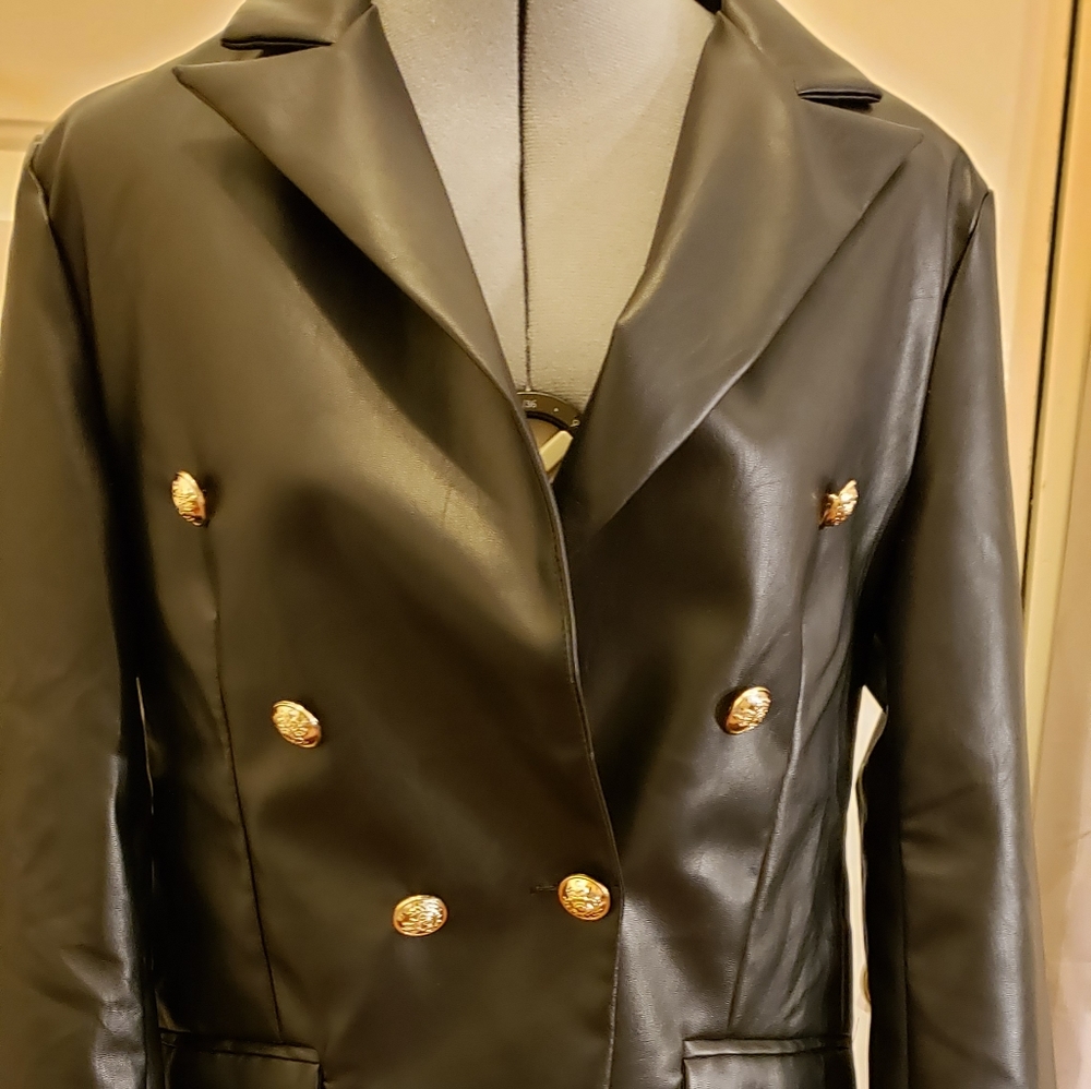 Faux Leather Blazer Jacket